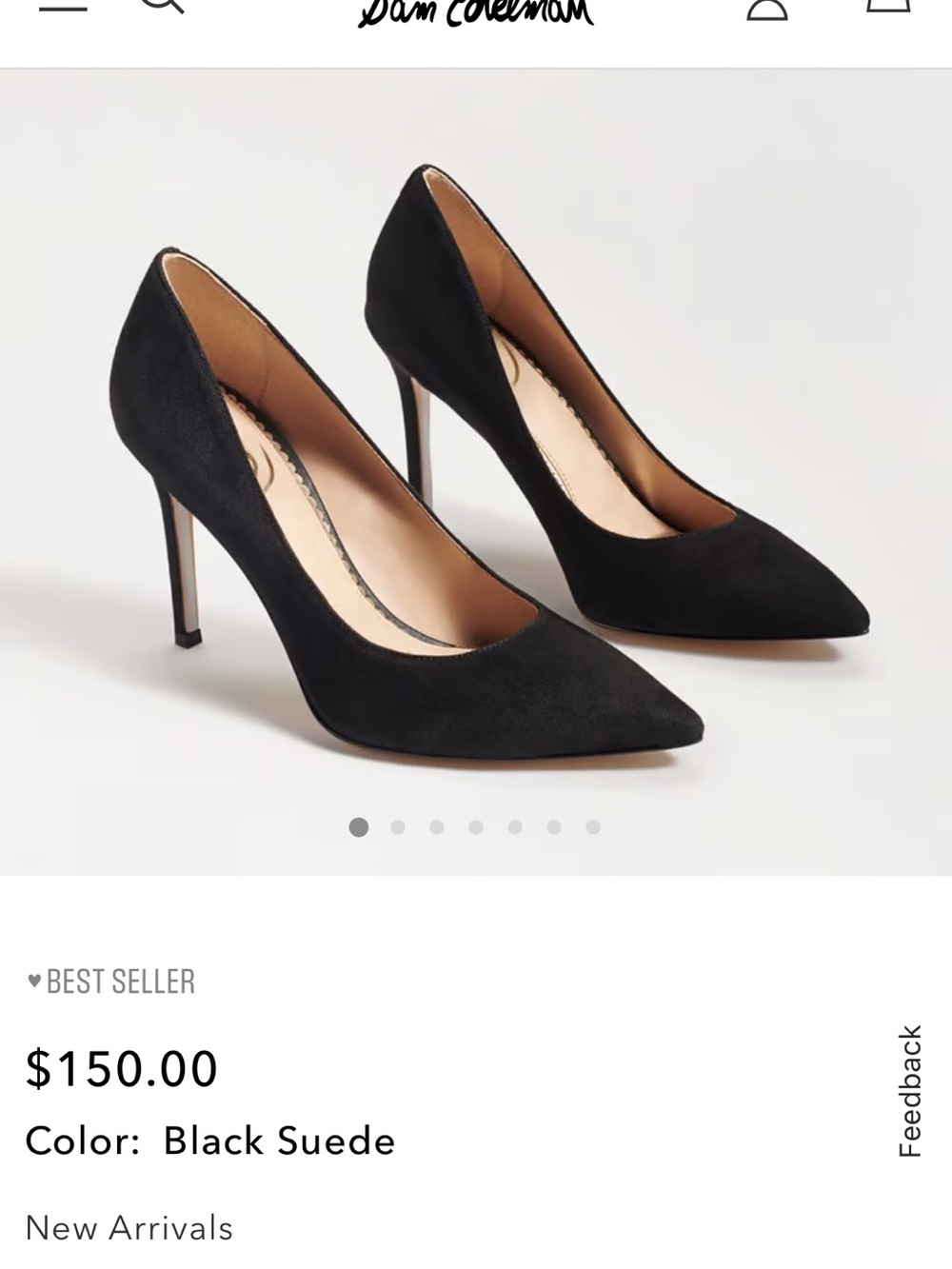 Sam Edelman Hazel Black Suede Pointed-Toe Stiletto Pumps. Size 6